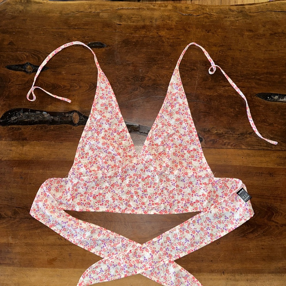 SHEIN Pink Crop Tank Top with Tie Front